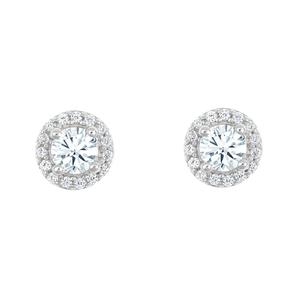 New York City Diamond District 14K White Gold 1 cttw Diamond Halo Stud Earrings