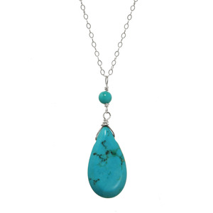 Lita Silver Chain Necklace with Turquoise Pendant, 16&quot;