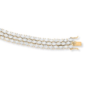 PalmBeach Jewelry 28.60 TCW Oval Cut Cubic Zirconia 18k Yellow Gold-Plated Triple-Row Tennis Bracelet 8 1/2&quot;