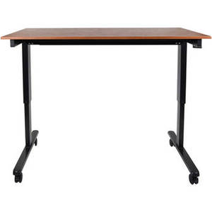60" Crank Adjustable Stand-Up Desk (Teak, Black Frame)