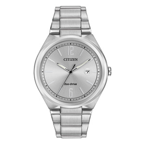 Mens Corporate Exclusive Eco-Drive Silver Stainless Steel Watch Silver Dial