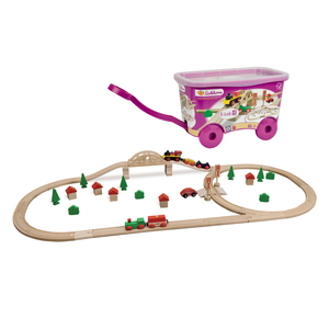 Eichhorn 55 Piece Wooden Train Set with Bridge and Storable Wagon