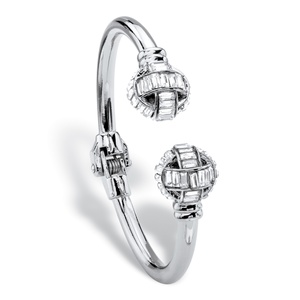 PalmBeach Jewelry Baguette-Cut White Crystal Ball Hinged Cuff Bracelet in Silvertone 8"
