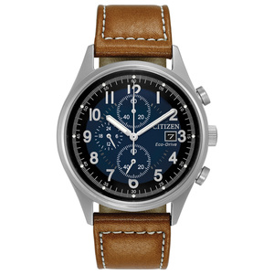 Mens Chandler Eco-Drive Brown Leather Watch Iris Blue Dial