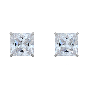 14K White Gold 8mm Princess Cut Cubic Zirconia Stud Earrings