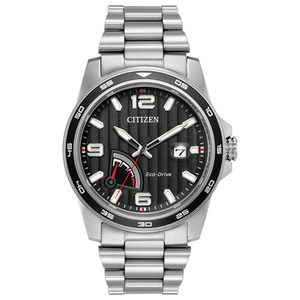 Mens PRT Eco-Drive Silver Stainless Steel Watch Black Dial