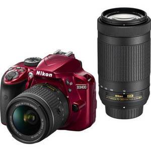 D3400 DSLR Camera with 18-55mm and 70-300mm Lenses (Red)