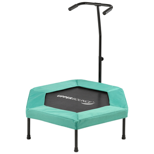 Upper Bounce  40” Hexagonal Fitness Mini-Trampoline - T-Shaped Adjustable Hand Rail - Bungee Cord Suspension - Green