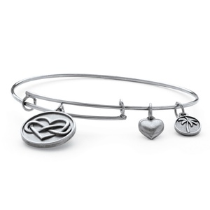 PalmBeach Jewelry Infinity Heart Charm Bangle Bracelet in Antique Silvertone 7&quot;-9&quot;