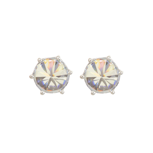 Ladies Sterling Silver 8mm Round Cubic Zirconia Gemstone Pyramid Stud Earrings