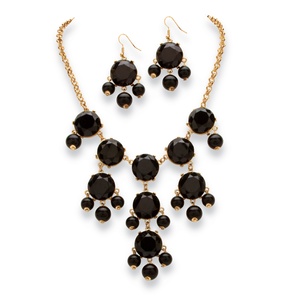 PalmBeach Jewelry 2 Piece Black Bubble Beaded Necklace and Earrings Set in Yellow Gold Tone