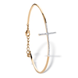 PalmBeach Jewelry Pave Diamond Accent Horizontal Cross Bracelet 18k Gold-Plated