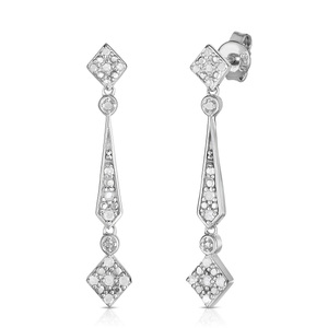 Sterling Silver 1/4 CTTW Diamond Off-Set Square Drop Earrings